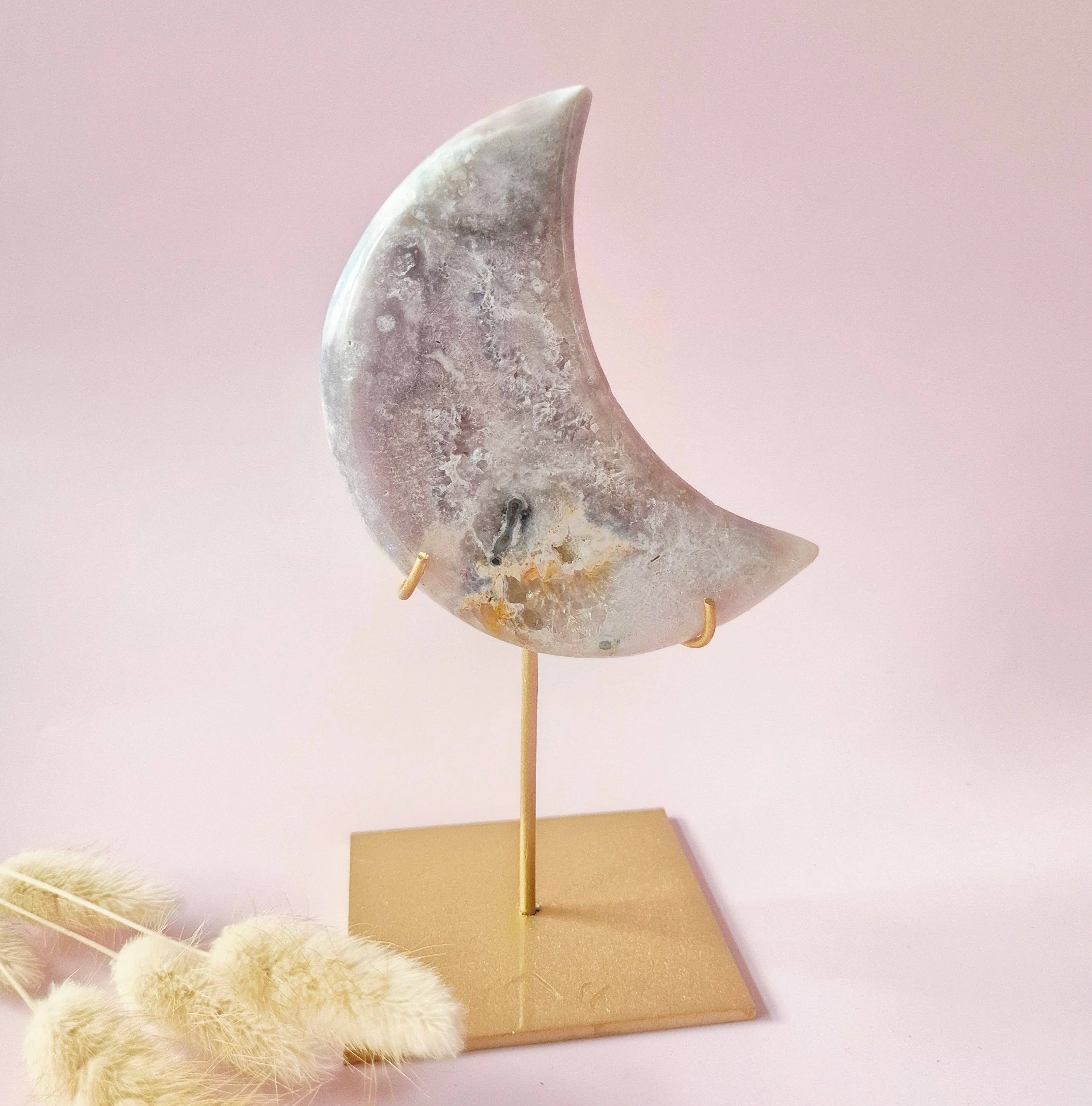 Pierre précieuse XL druse Améthyste rose « Lune » – Haute qualité  179 g | incl. support métallique | pièce unique Améthyste rose