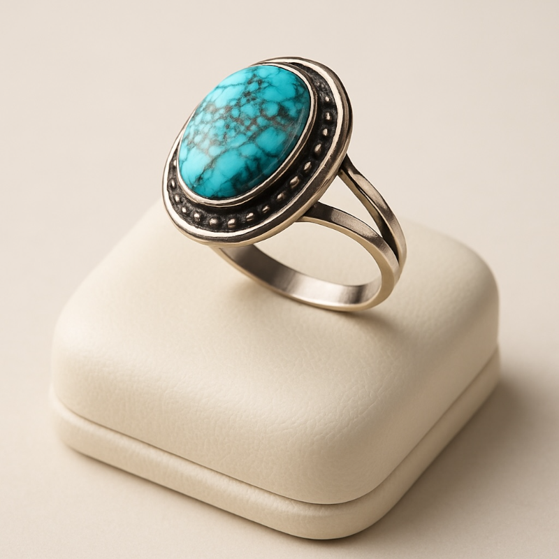 Bague Turquoise du Tibet AA argent 925 - Taille 52
