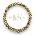 Bracelet népalais  perles de verre D22 Blanc Marron Doré