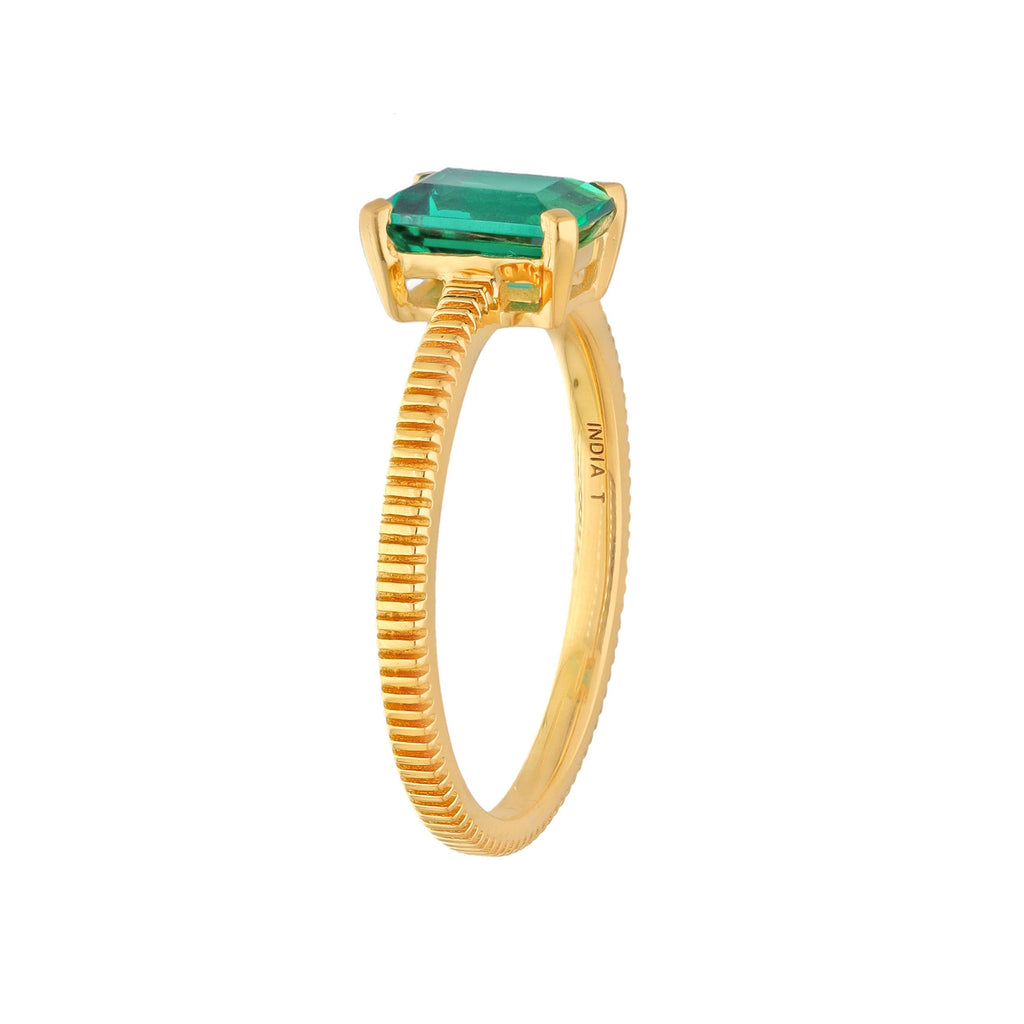 Bague en Emeraude zambienne de laboratoire plaquée or sur argent