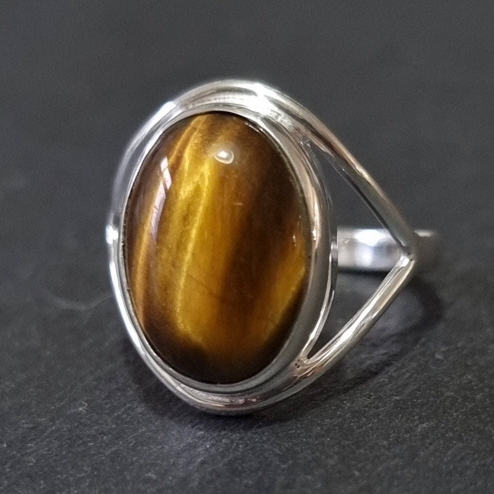 Bague Oeil de Tigre Argent 925 Pierre 15mm x 12mm
