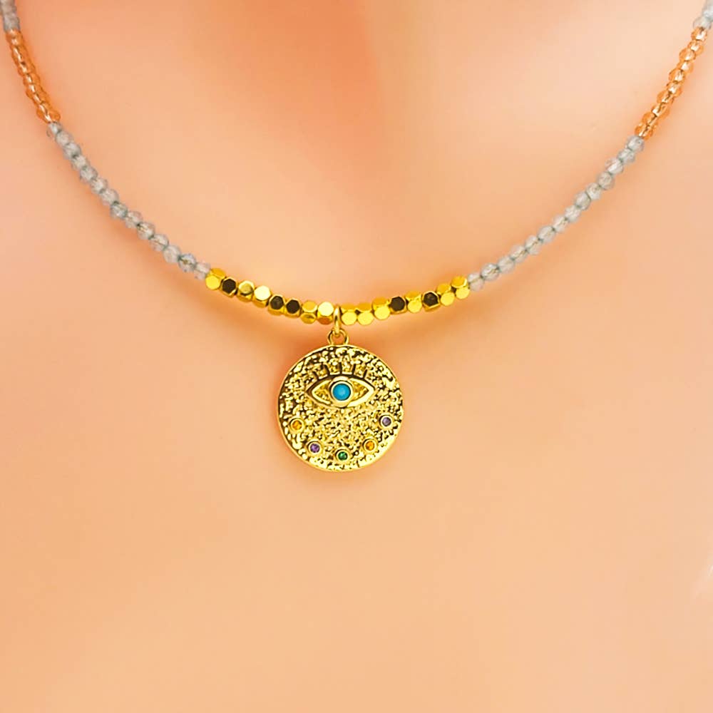 Collier Aigue marine et Agate orange