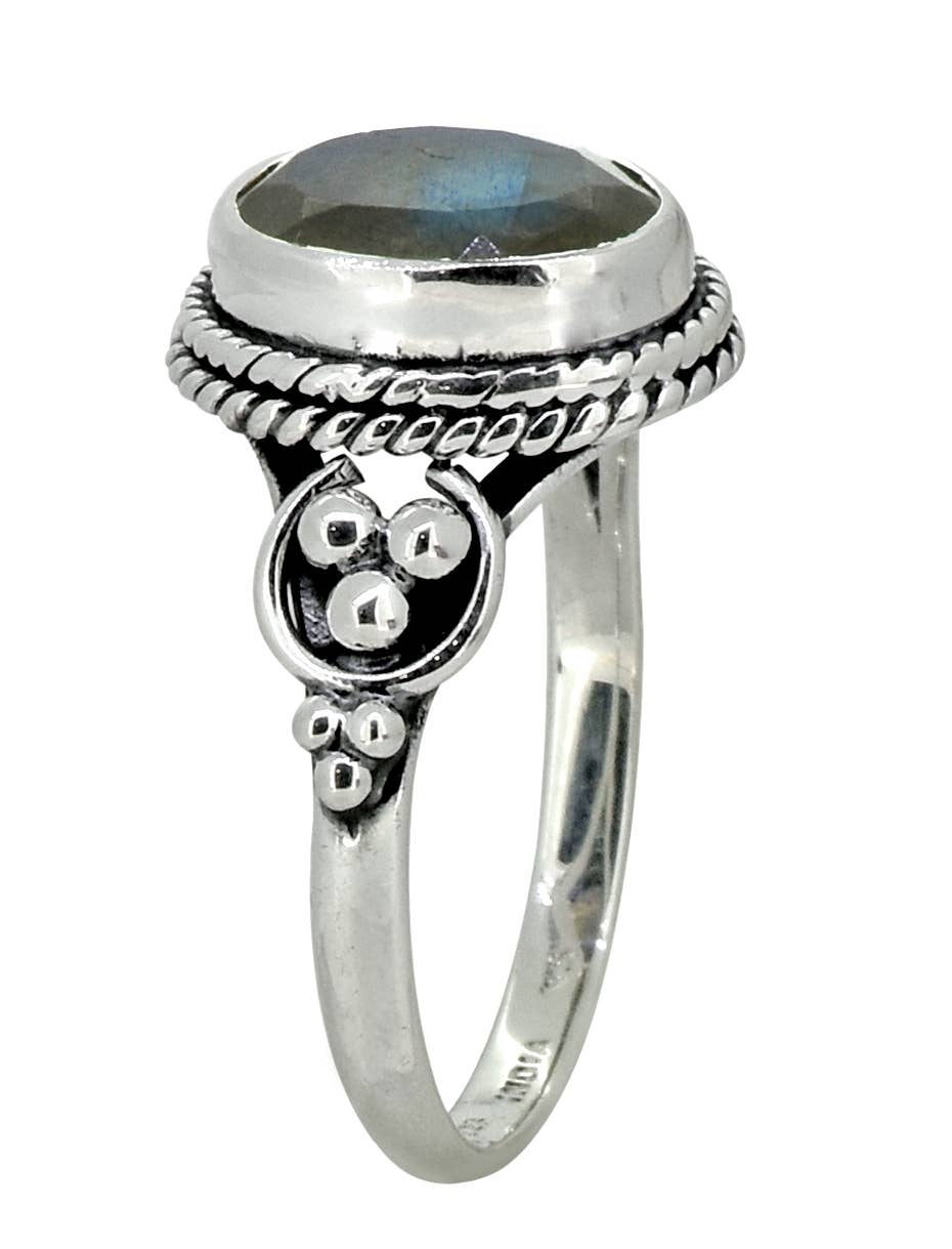 Bague solitaire en argent sterling 925 massif Labradorite