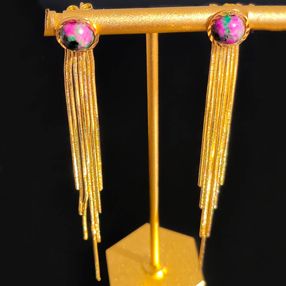 Boucle d'oreille doré pierre fine chaine serpent Lapis Lazuli Rubis Zoisite au choix