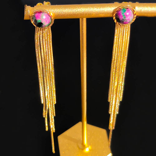 Boucle d'oreille doré pierre fine chaine serpent Lapis Lazuli Rubis Zoisite au choix