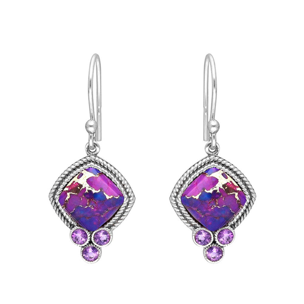Boucles d'oreilles en Turquoise en argent sterling 925 avec pierre précieuse Améthyste