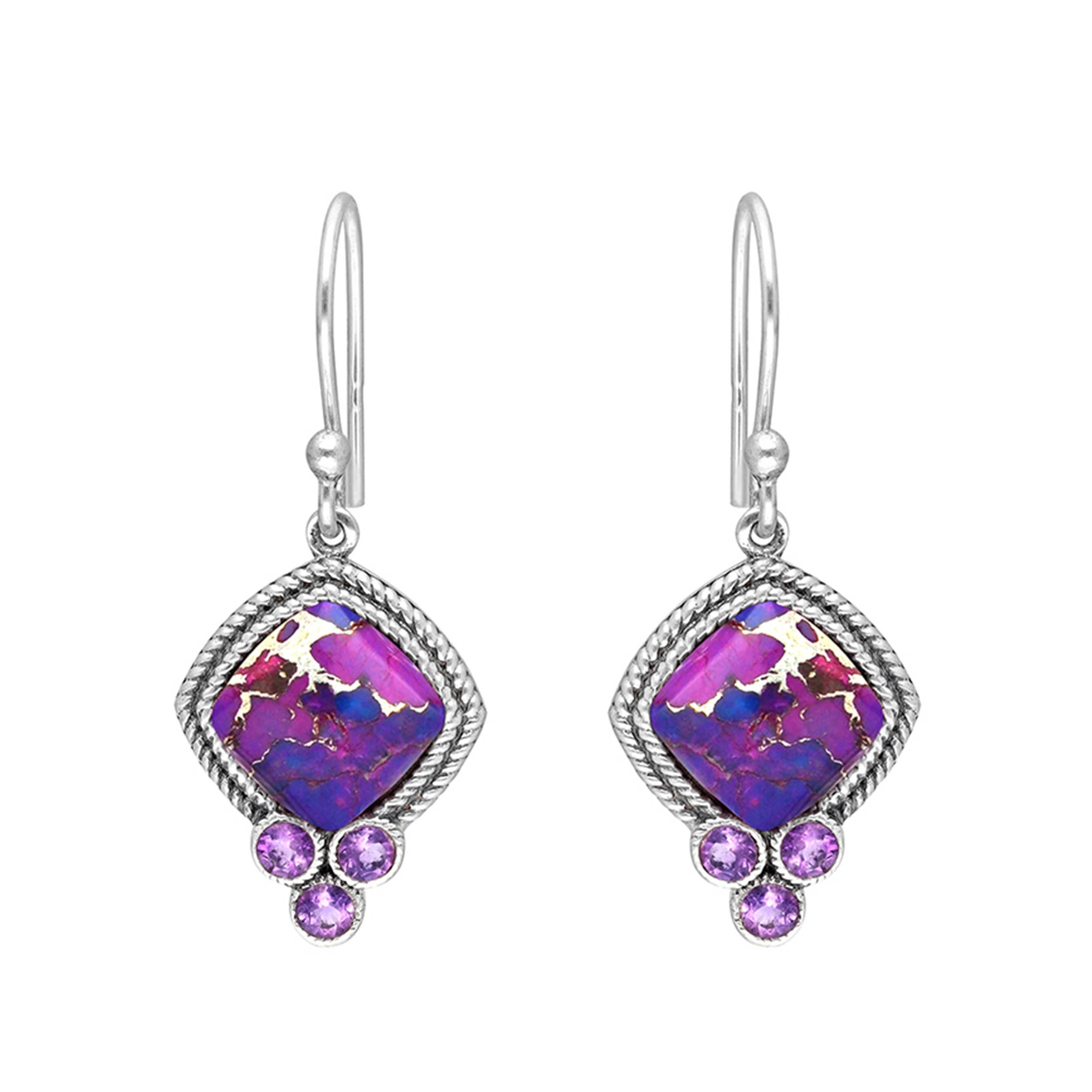 Boucles d'oreilles en Turquoise en argent sterling 925 avec pierre précieuse Améthyste