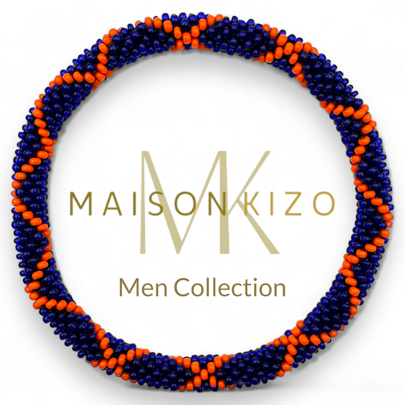 Bracelet népalais HOMME - H01 orange bleu croix