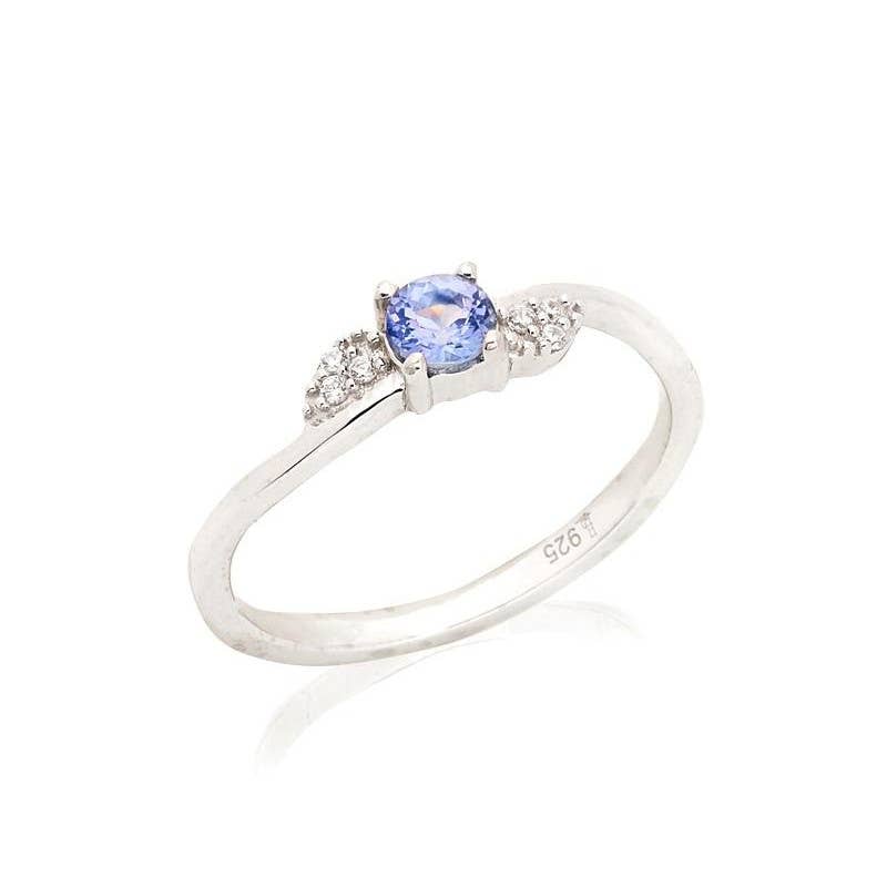Bague avec tanzanite bleue naturelle, en argent rhodié 925