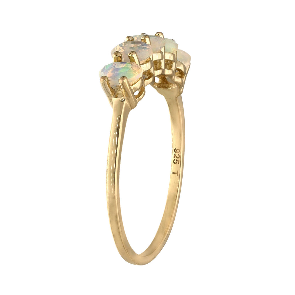 Bague Solitaire en Opale Éthiopienne en Argent Plaqué Or 14K