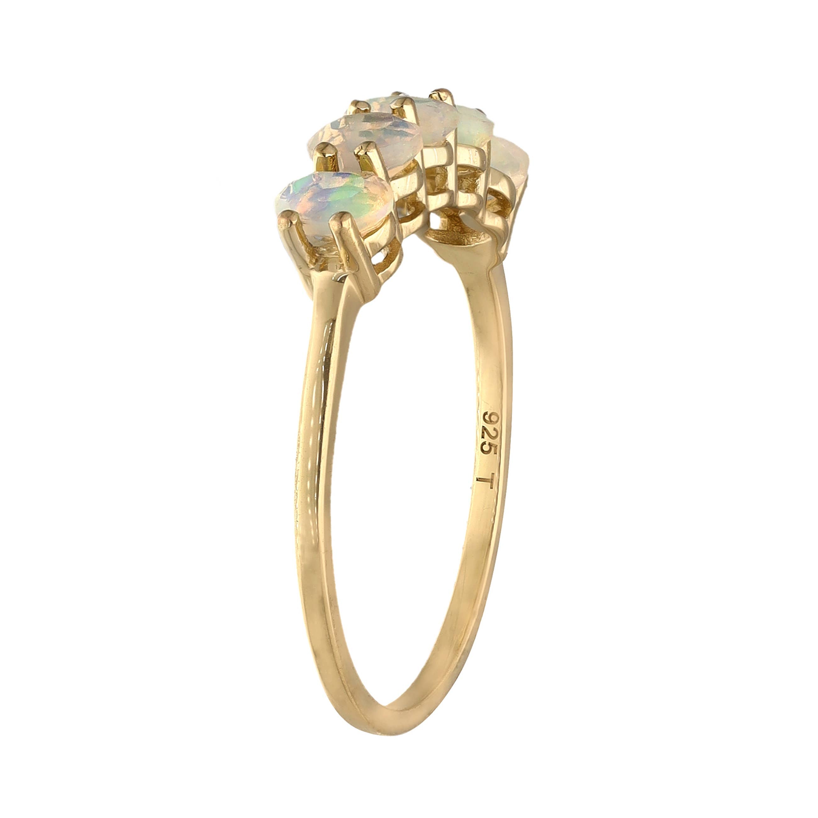 Bague Solitaire en Opale Éthiopienne en Argent Plaqué Or 14K
