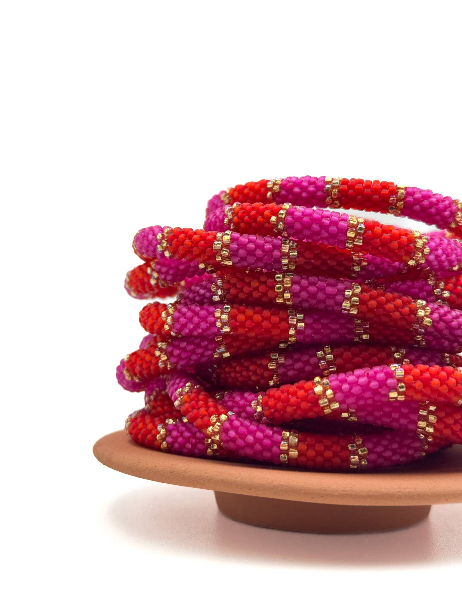 Bracelet népalais E47 Rose Rouge Doré