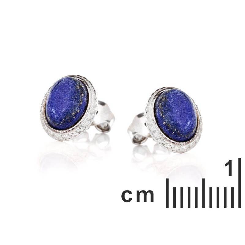 Clous d'oreilles Lapis-Lazuli bleu ovale, argent vieilli 925
