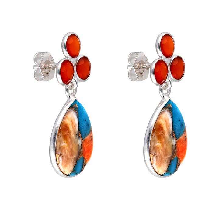 Boucles d'oreilles pendantes en argent sterling 925 Turquoise Oyster Mohave Cornaline
