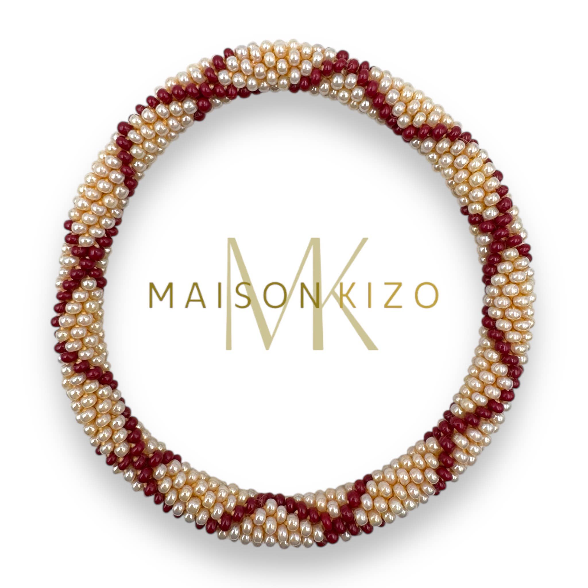 Bracelet népalais B54 rouge blanc prune bordeaux