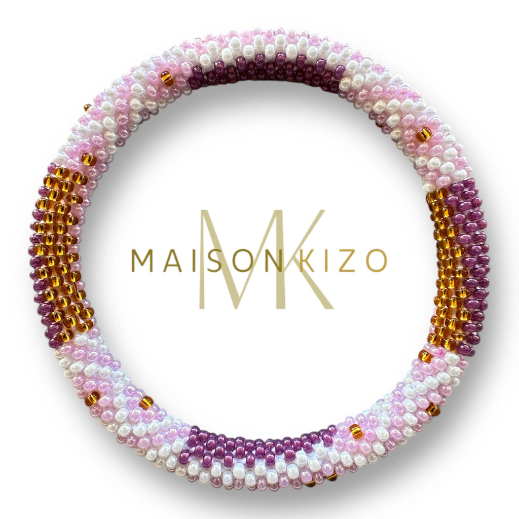 Bracelet népalais violet parme rose blanc doré