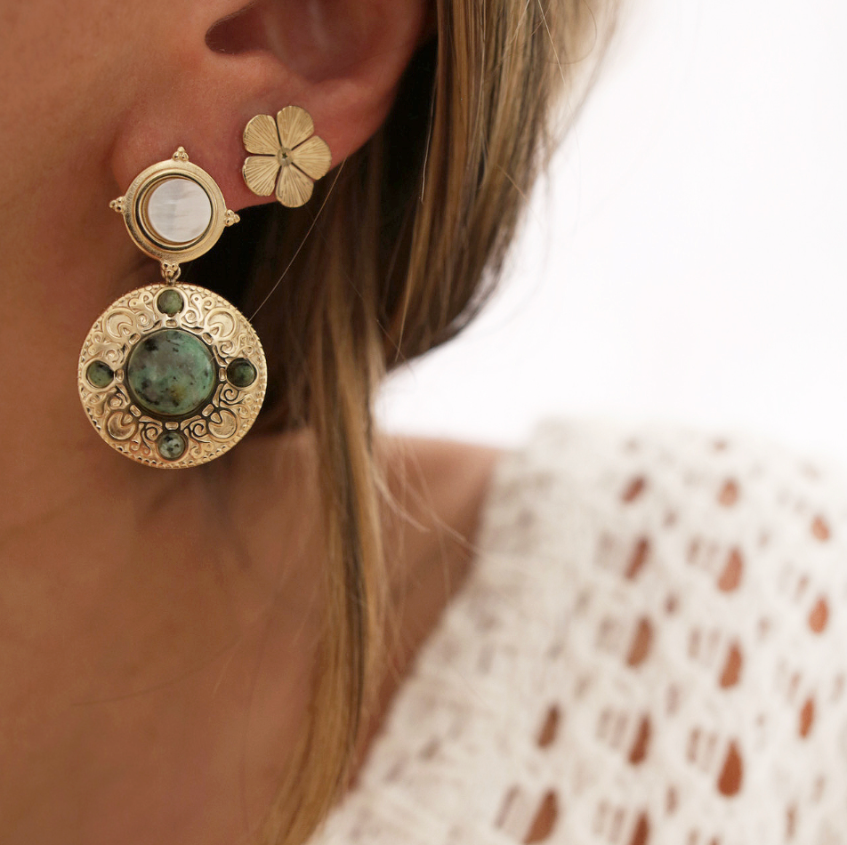 Boucles d'oreilles LIORA Turquoise et perle d'eau