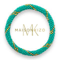 Bracelet népalais  perles de verre E36 turquoise doré flèche