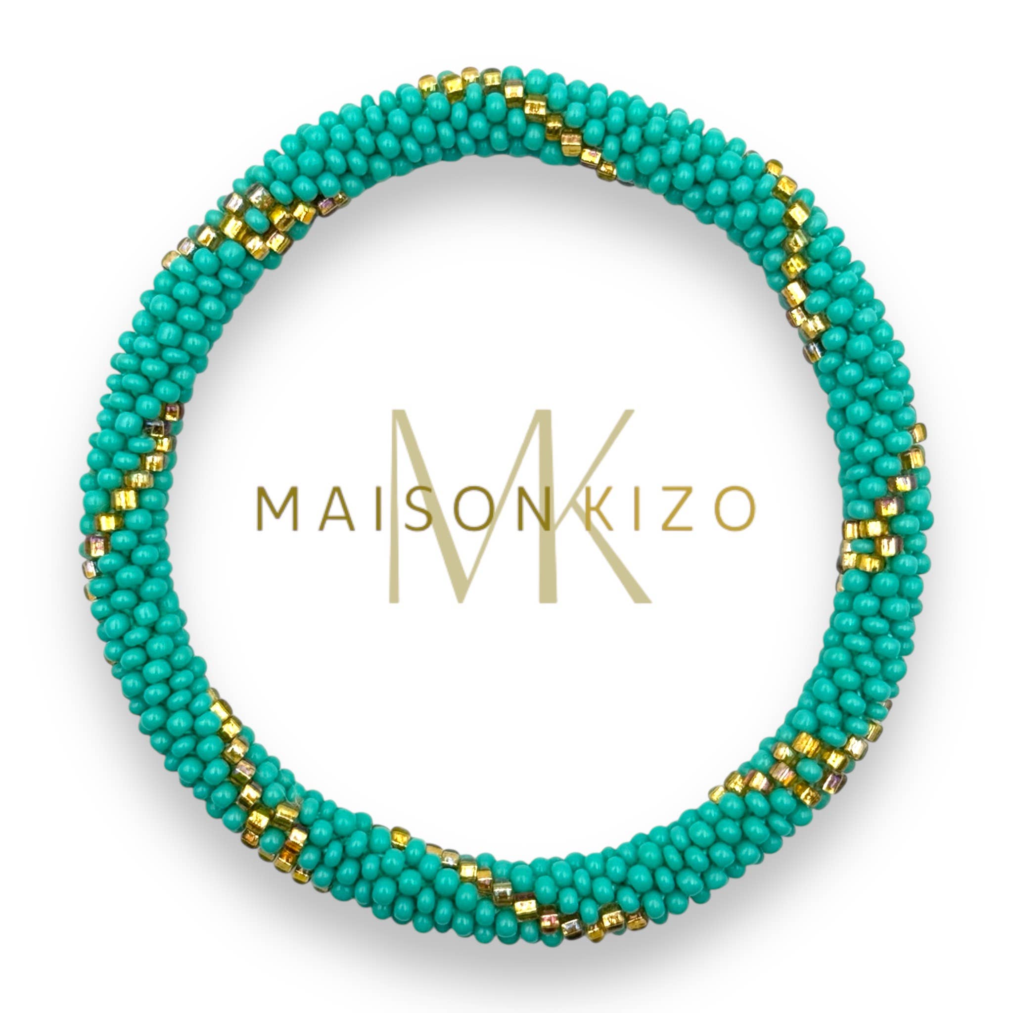 Bracelet népalais  perles de verre E36 turquoise doré flèche