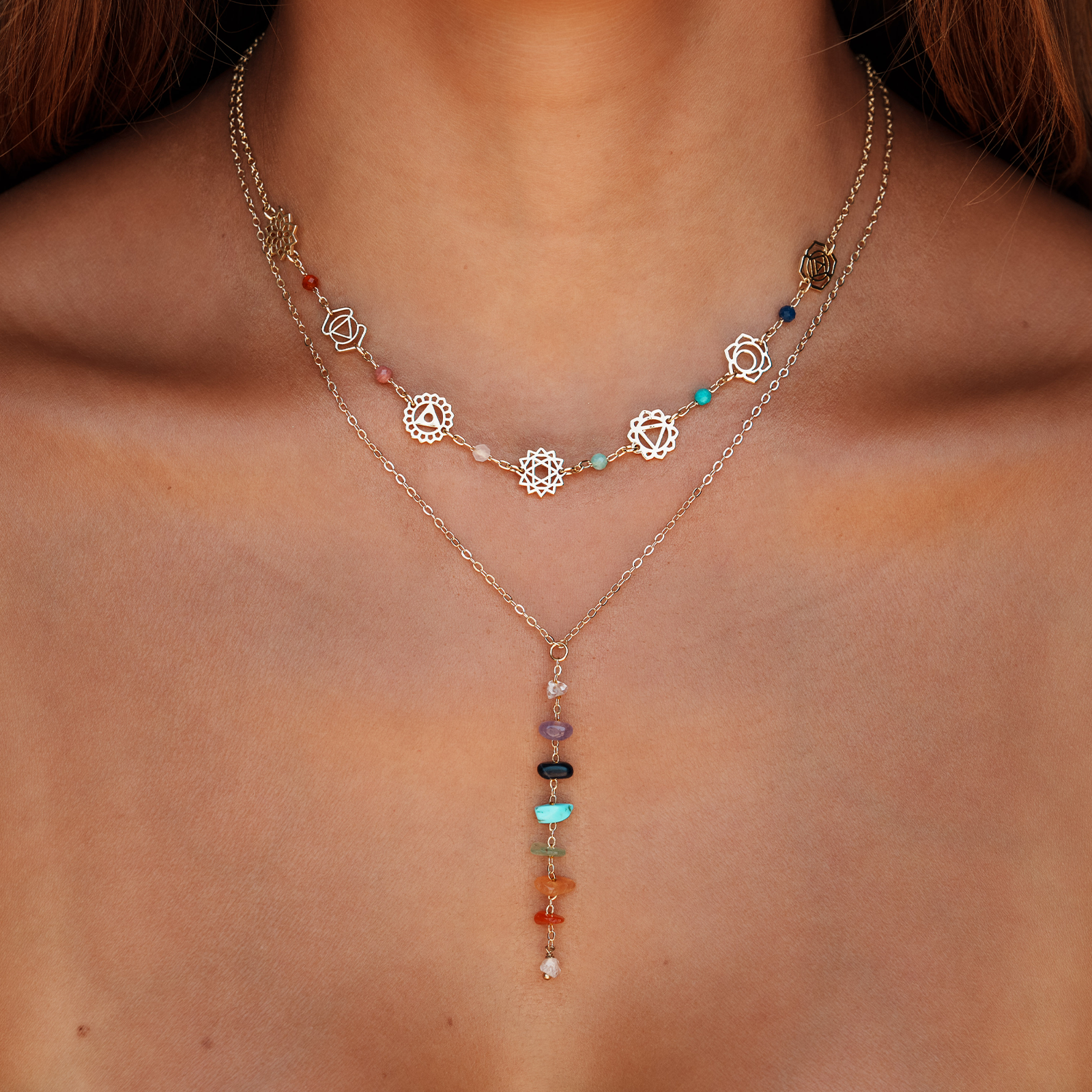 Collier de guérison des 7 chakras Plaqué or Quartz Cornaline Agate Jade Turquoise Lapis lazuli Améthyste