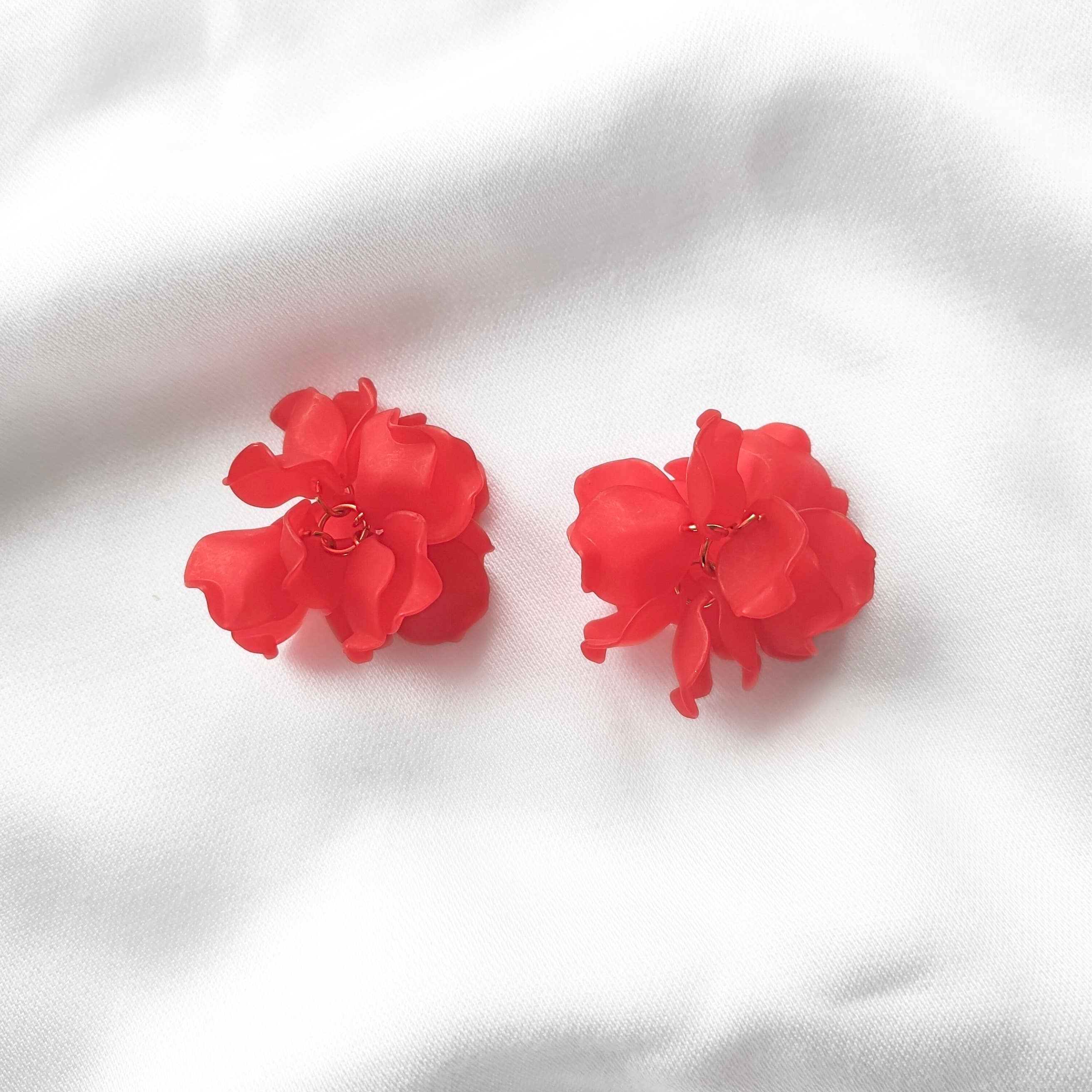 Boucles d'oreilles Créoles PEONY Fleurs Pivoine couleur au choix