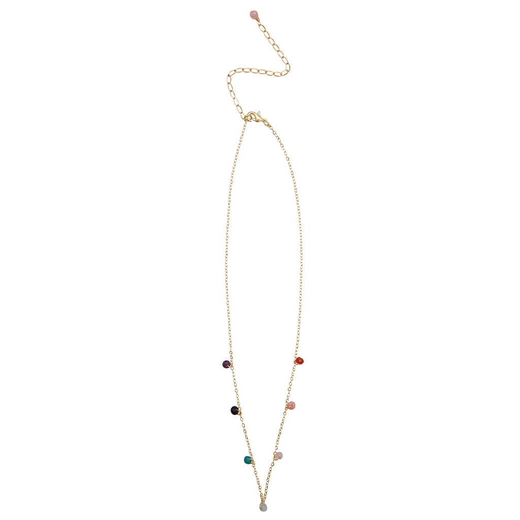 Collier Goutte de Rosée Guérisseur Maître en Or Master Healer 7 chakras 3mm  Quartz rose, Jaspe, Amazonite, Agate, Œil de tigre, Rhodolite, Lapis-lazuli