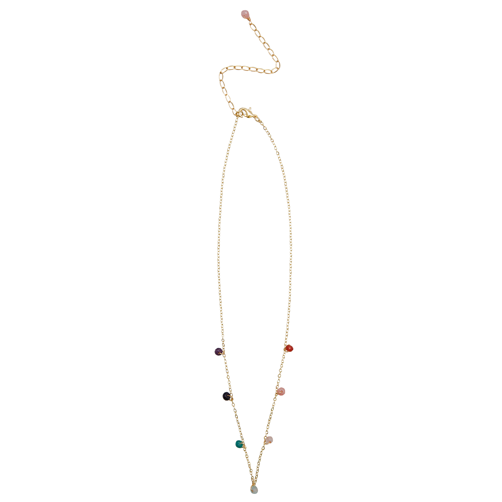 Collier Goutte de Rosée Guérisseur Maître en Or Master Healer 7 chakras 3mm  Quartz rose, Jaspe, Amazonite, Agate, Œil de tigre, Rhodolite, Lapis-lazuli
