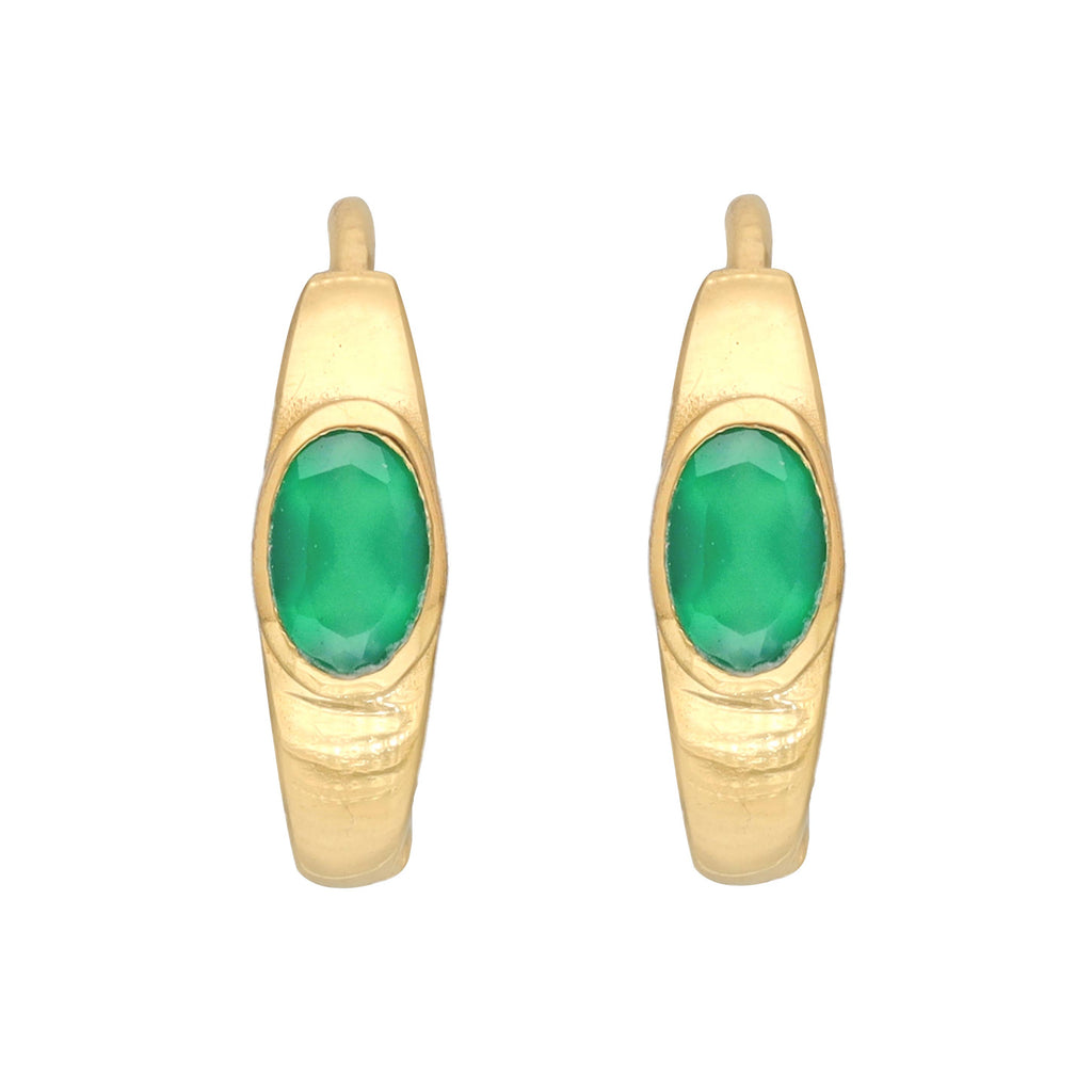 Boucles d'oreilles créoles en argent plaqué or 14K avec pierre précieuse onyx vert