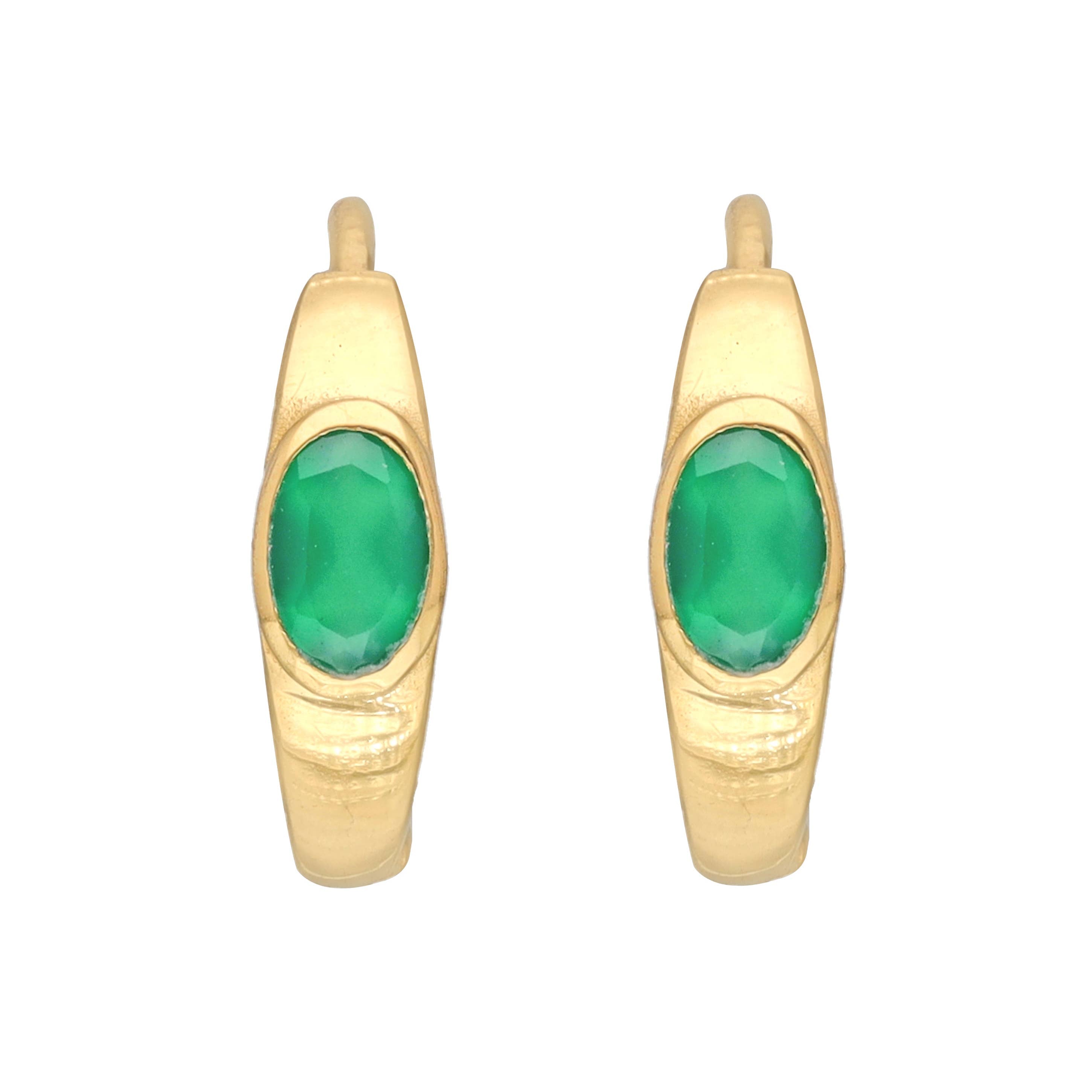 Boucles d'oreilles créoles en argent plaqué or 14K avec pierre précieuse onyx vert