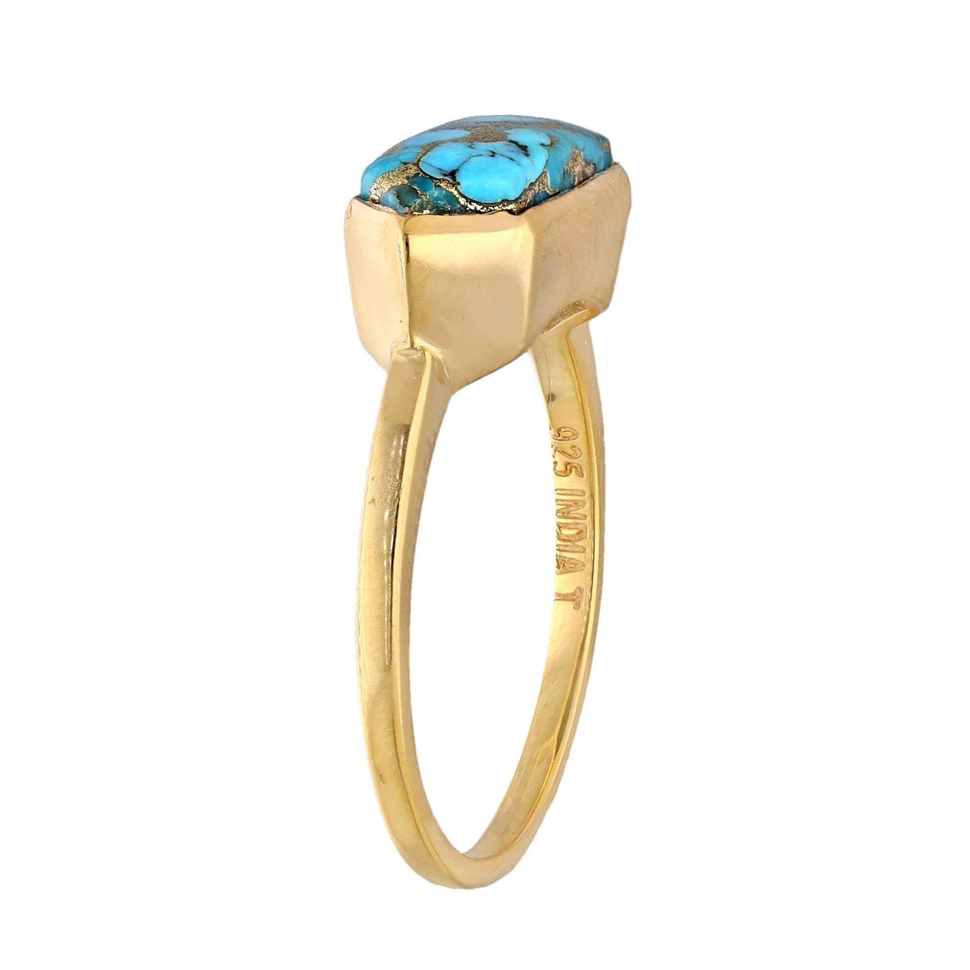 Bague HexaGlow en Turquoise Bleu Cuivre Plaqué Or sur Argent