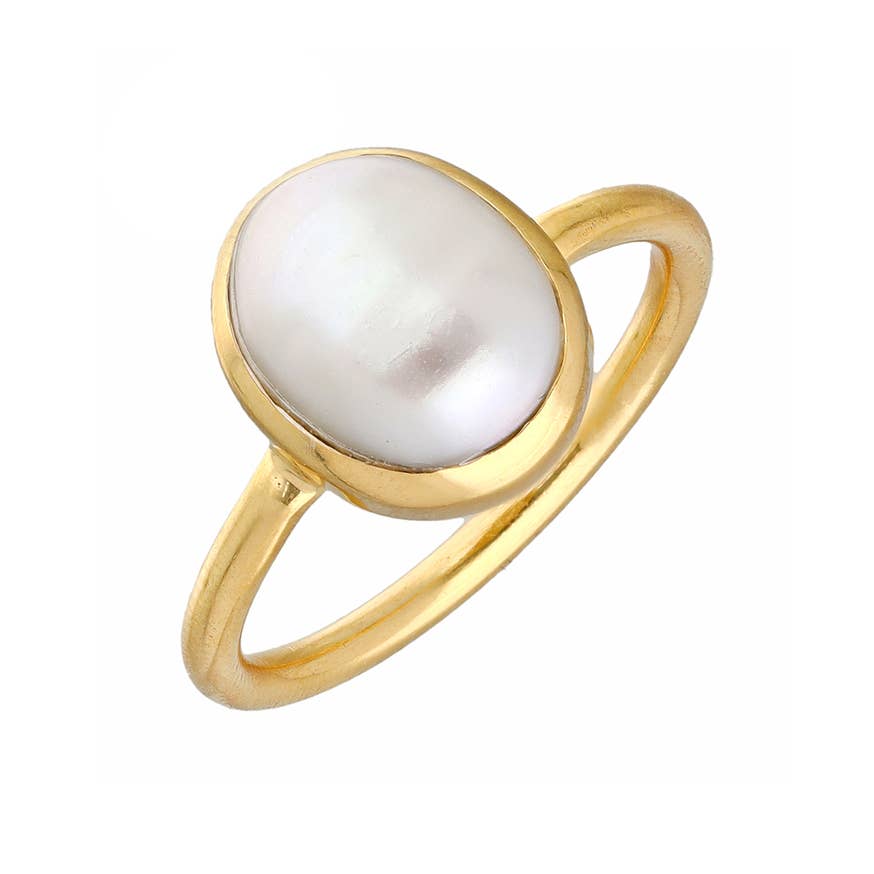 Bague Solitaire en Vermeil d'Or sur Argent avec Nacre