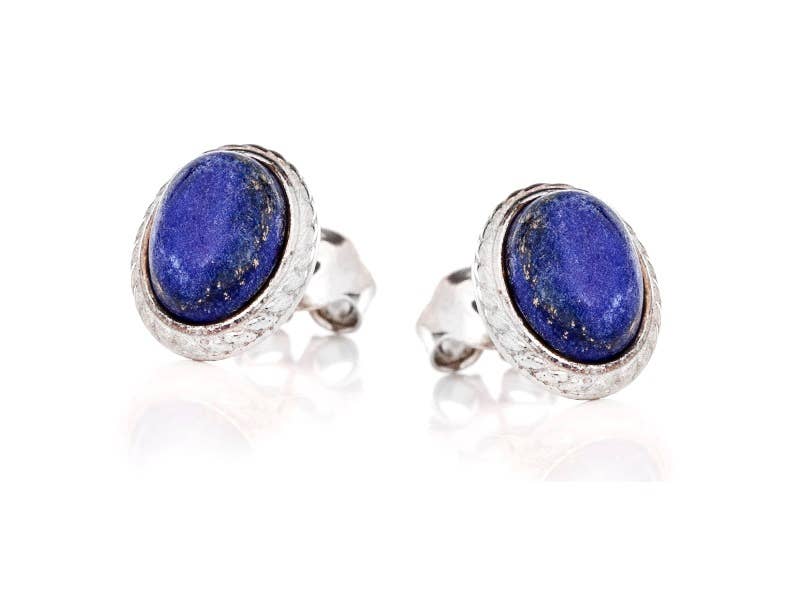 Clous d'oreilles Lapis-Lazuli bleu ovale, argent vieilli 925