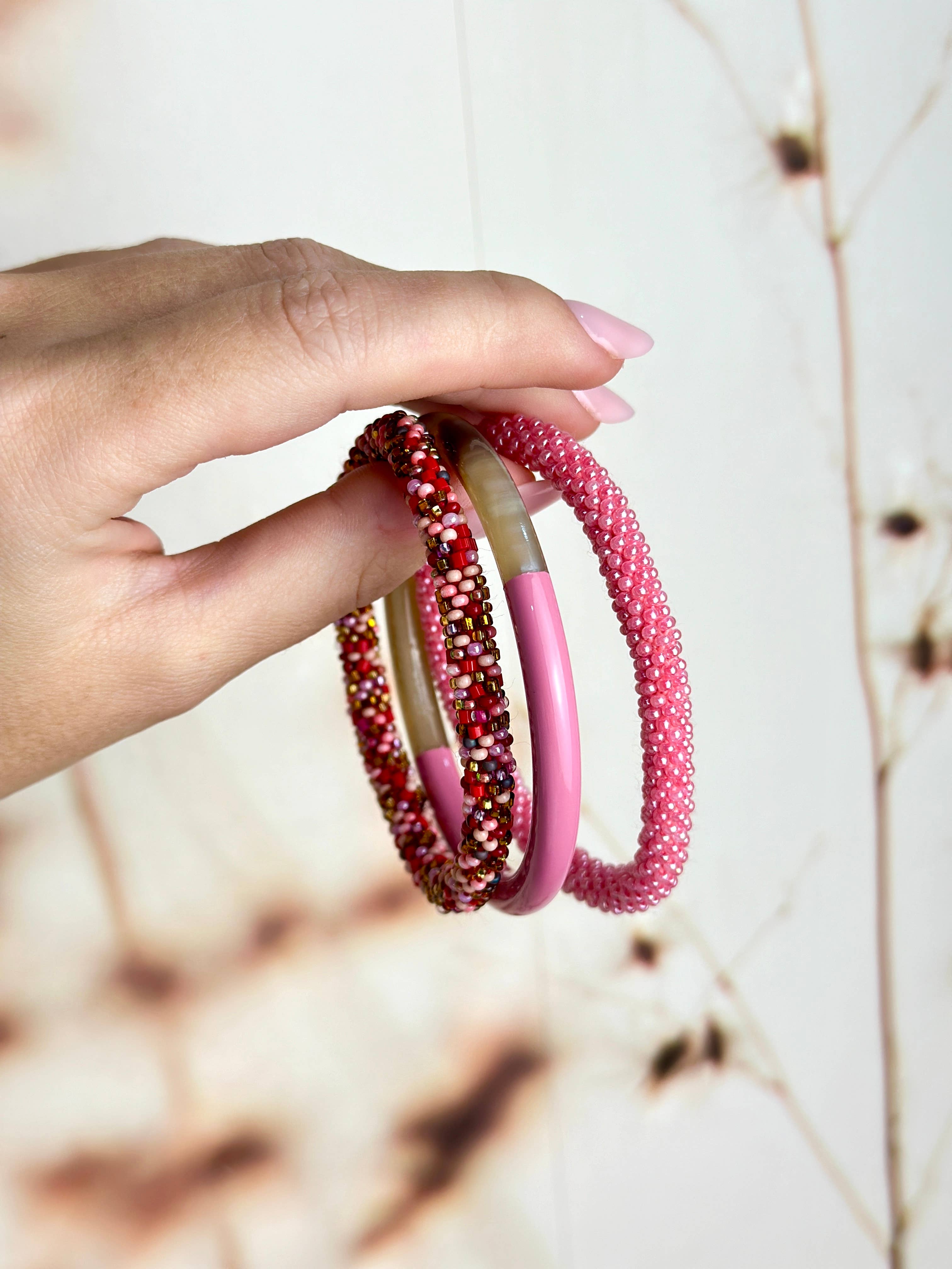 Bracelet népalais Rose Bonbon