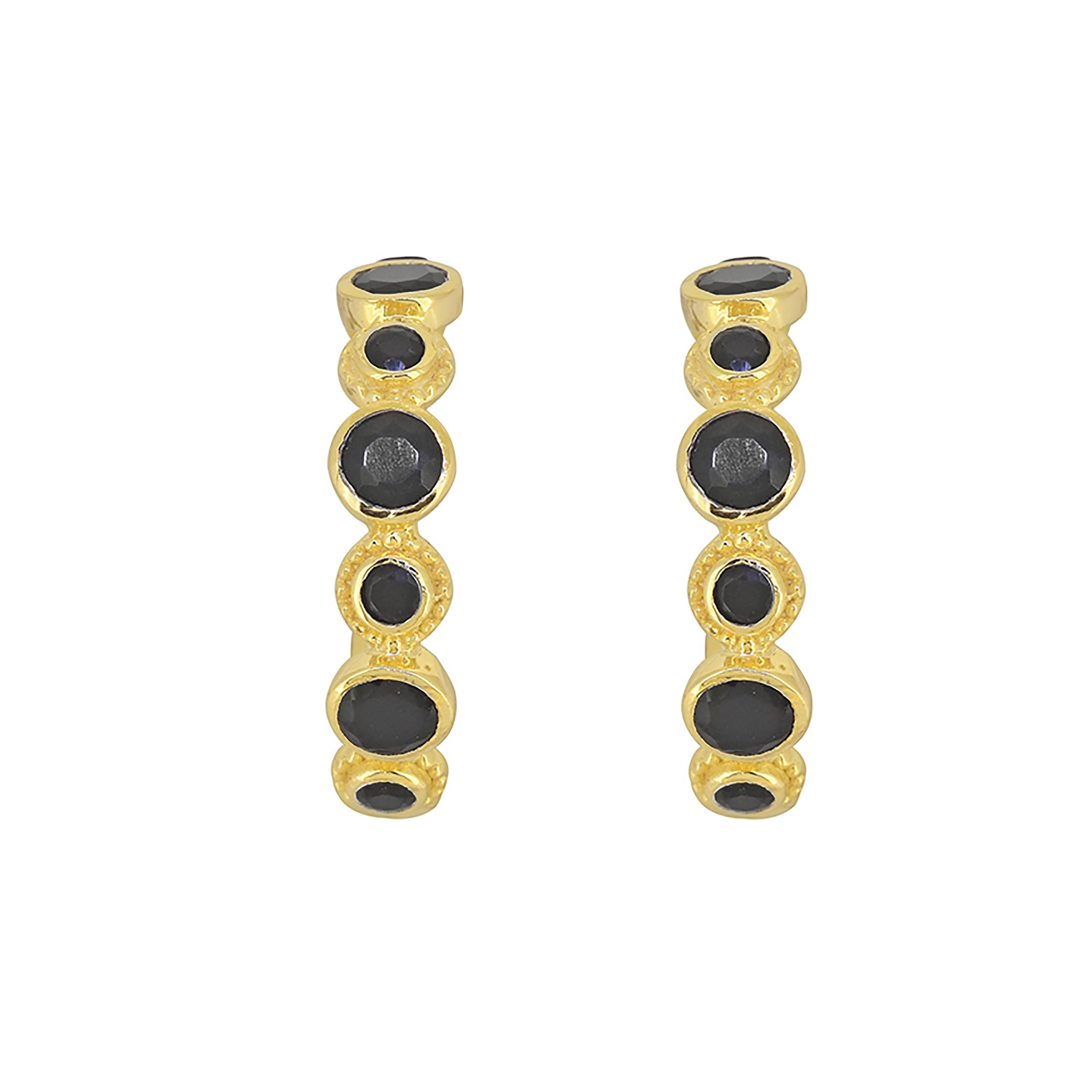 Boucles d'oreilles en argent sterling plaqué or 14K avec Onyx noir