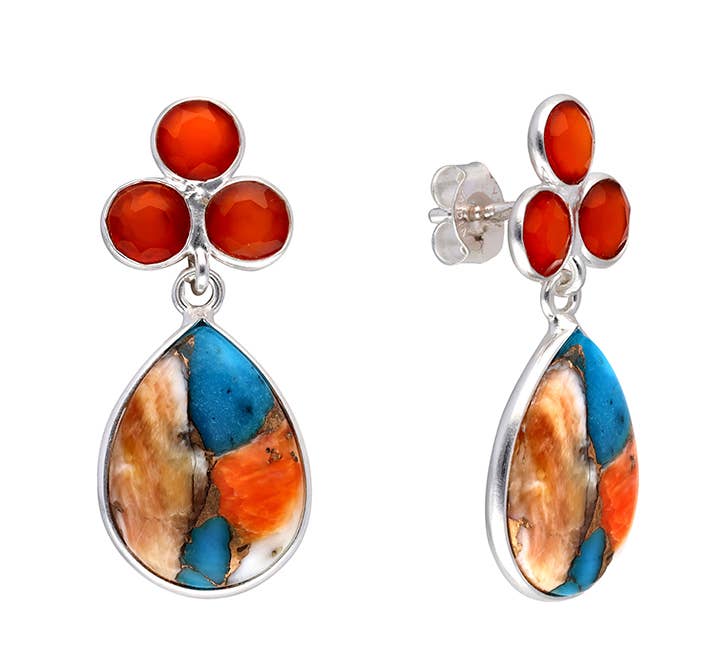 Boucles d'oreilles pendantes en argent sterling 925 Turquoise Oyster Mohave Cornaline