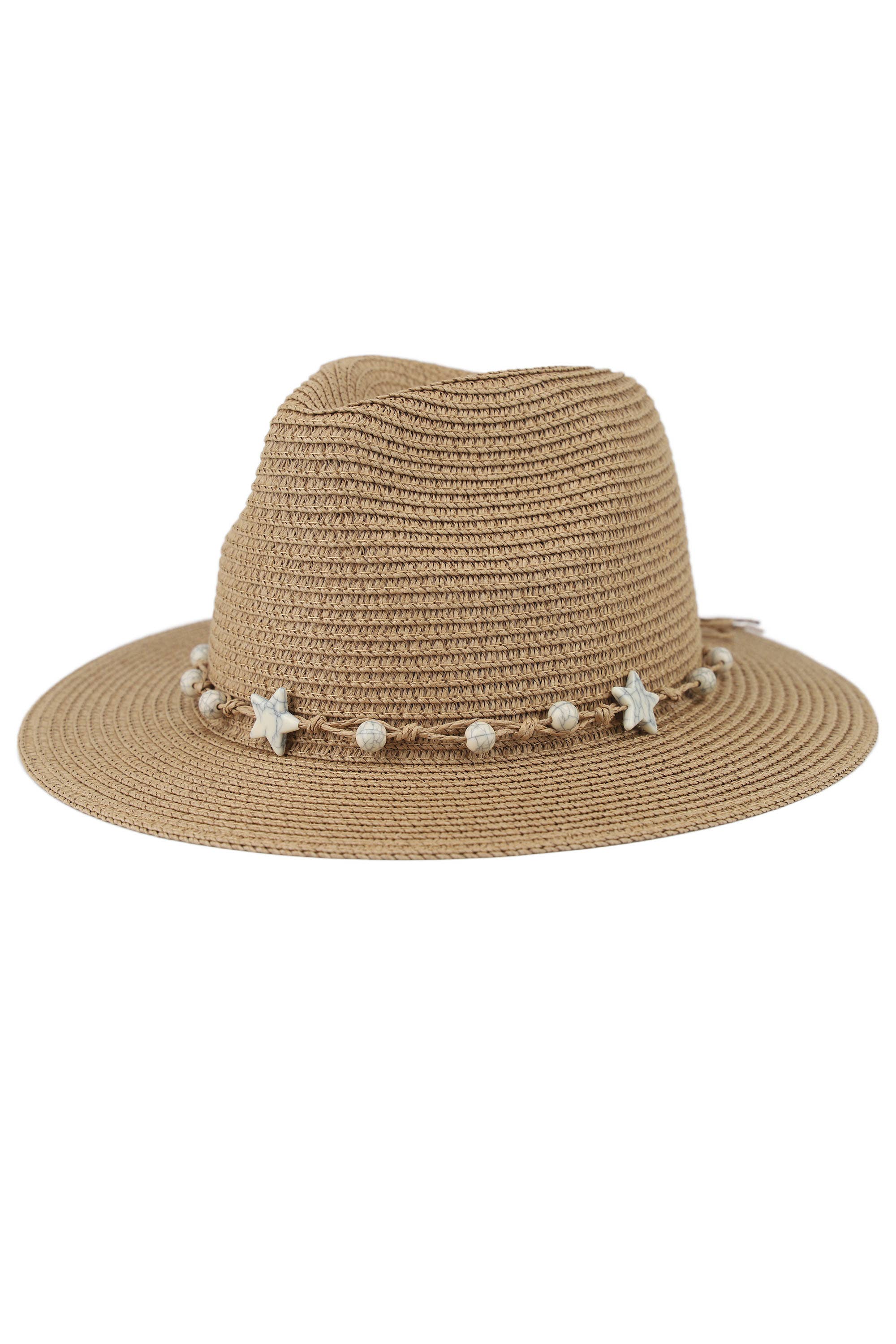 Chapeau panama effet paille avec bande étoiles