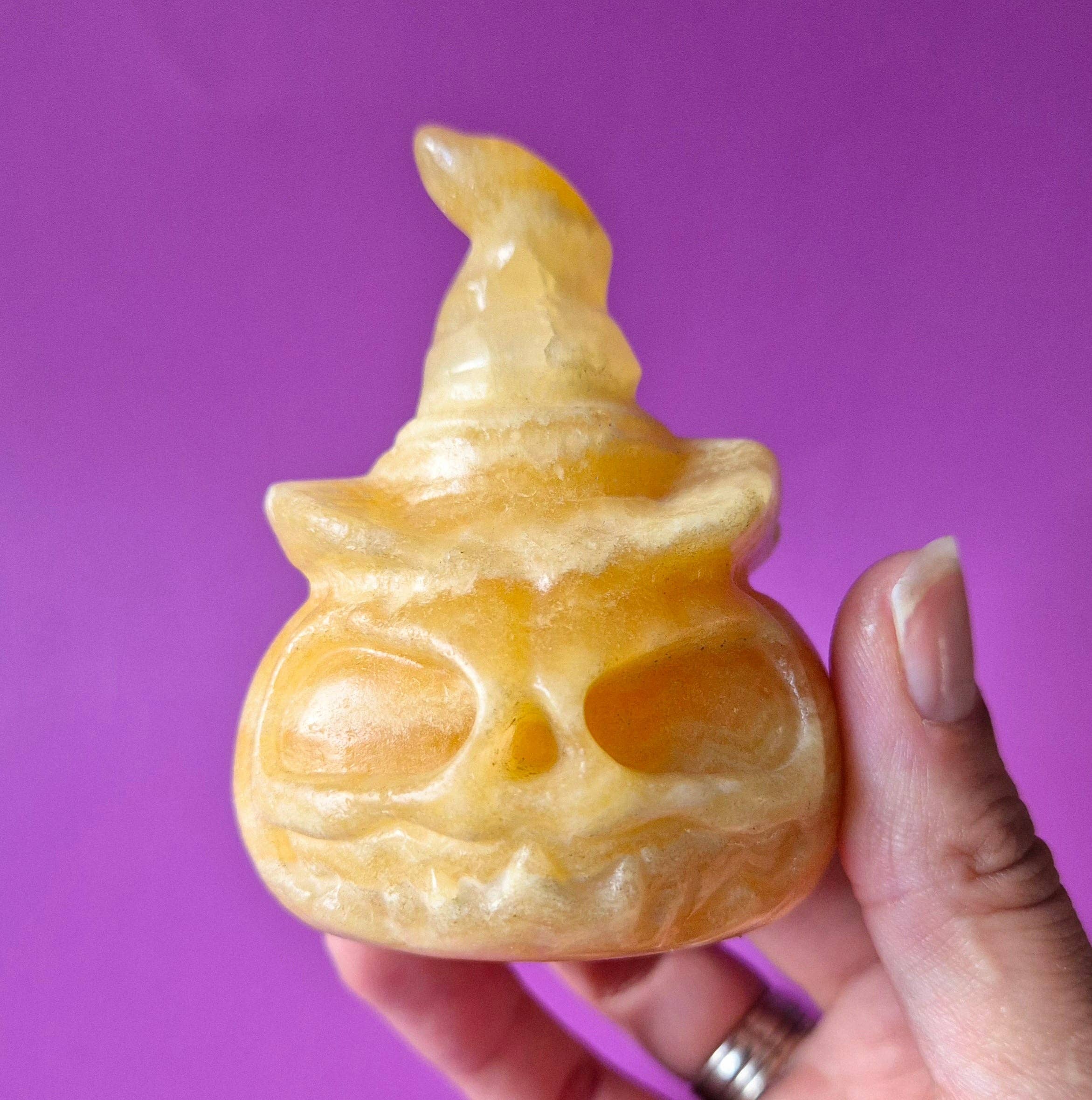 Citrouille d'Halloween en Calcite Miel avec Chapeau – env. 7 cm - Décoration en Pierre Précieuse