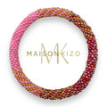 Bracelet népalais  perles de verre R37 Rose Rouge Doré