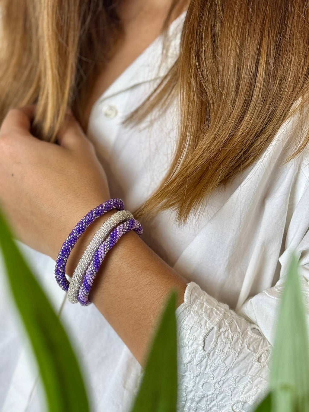 Bracelet népalais violet mauve argent