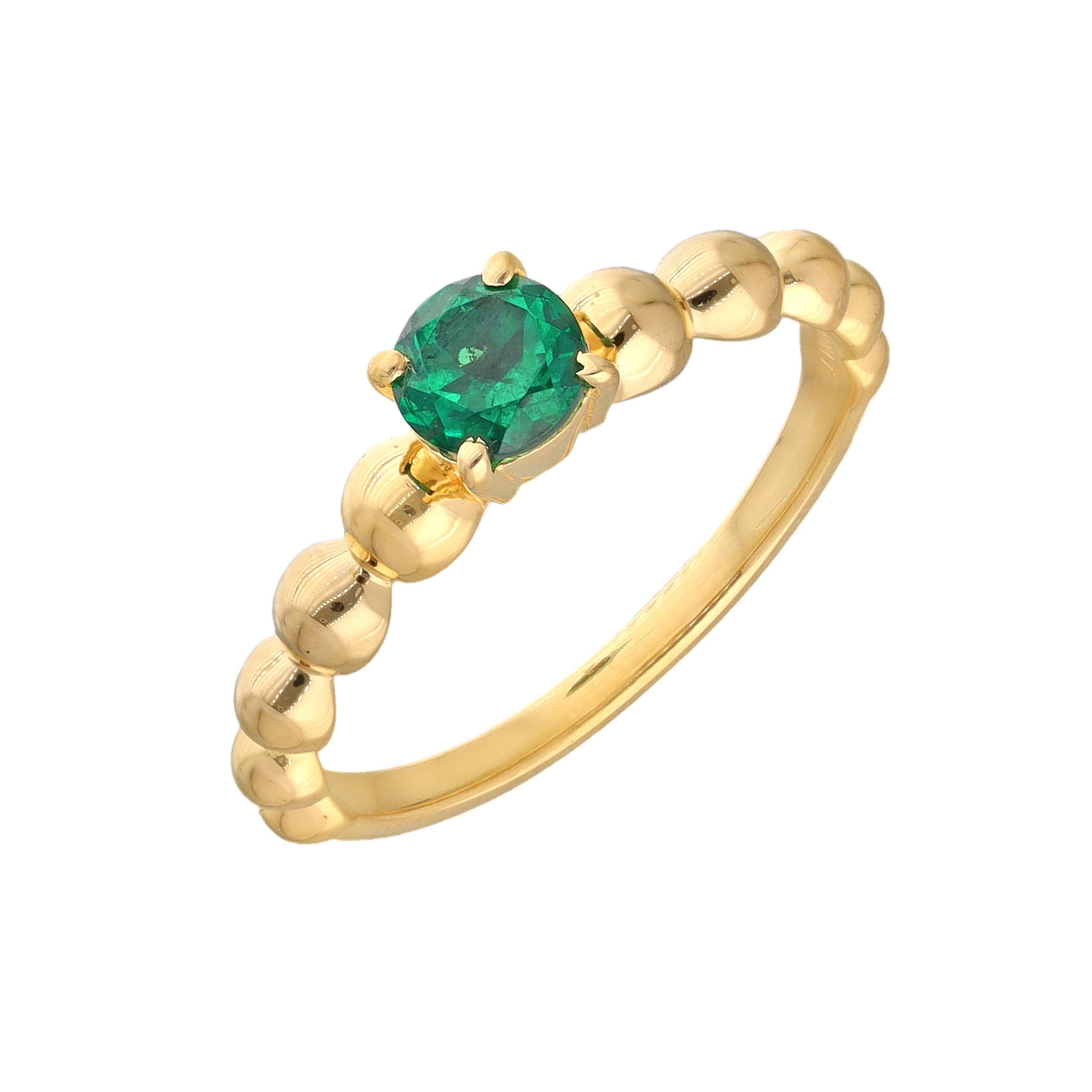 Bague solitaire en Emeraude de laboratoire plaquée or sur argent.