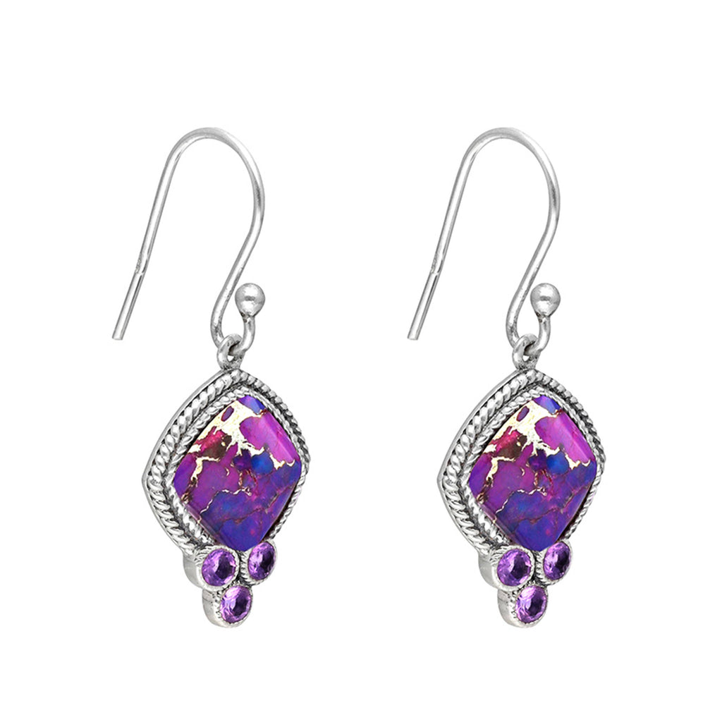 Boucles d'oreilles en Turquoise en argent sterling 925 avec pierre précieuse Améthyste
