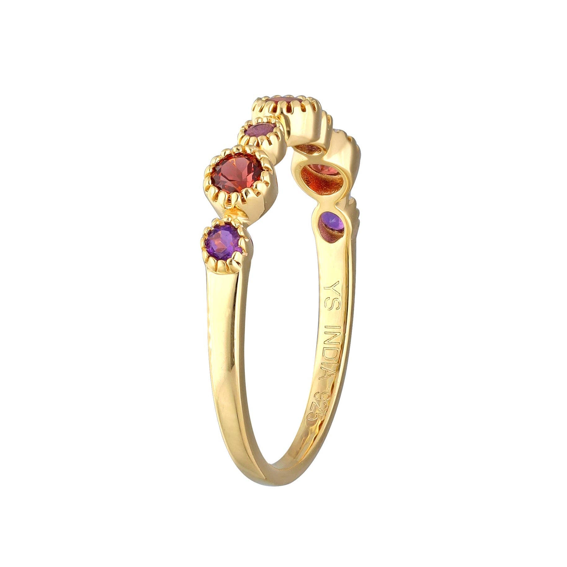 Bague solitaire en argent plaqué or 14K avec Améthyste et Grenat