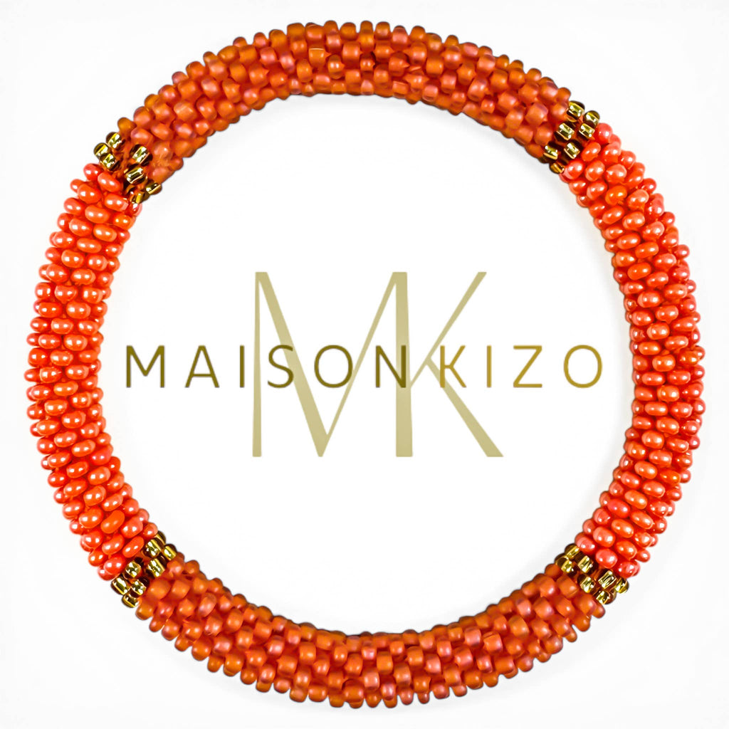 Bracelet népalais E64 corail orange doré