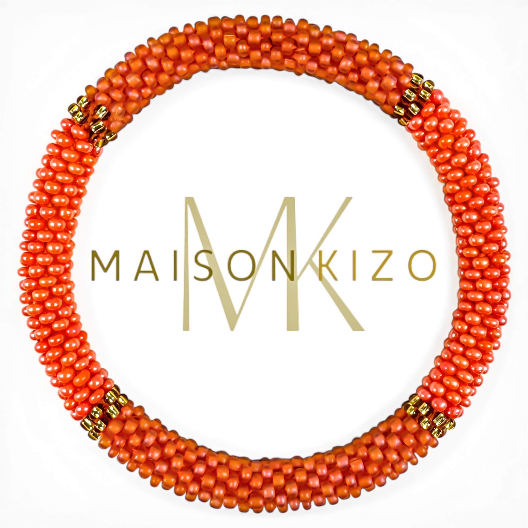 Bracelet népalais E64 corail orange doré