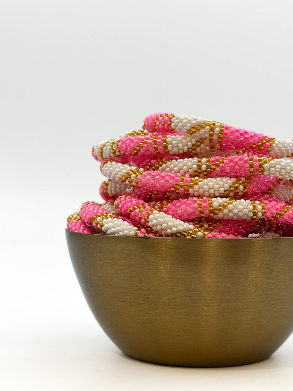 Bracelet népalais R44 rose blanc doré