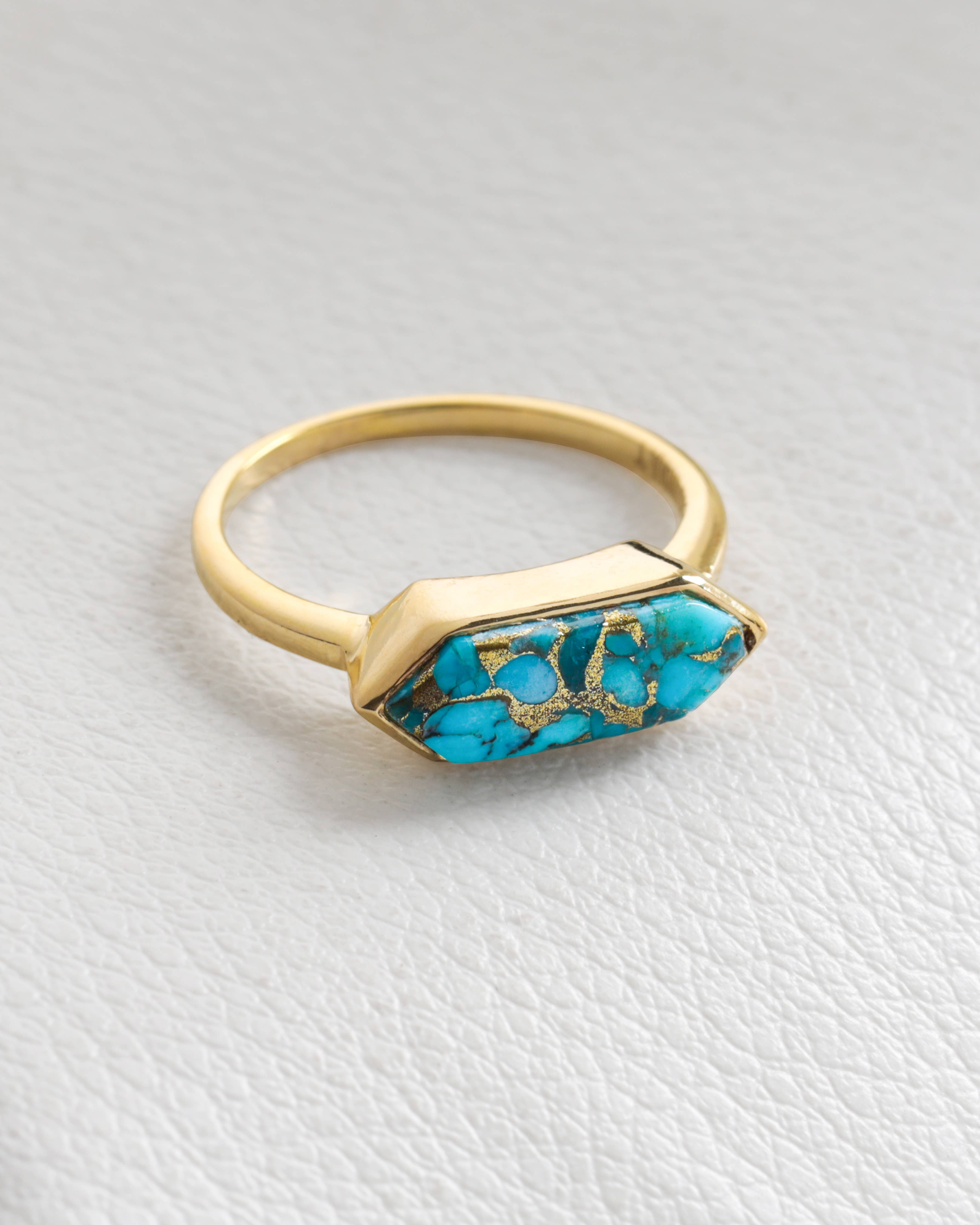 Bague HexaGlow en Turquoise Bleu Cuivre Plaqué Or sur Argent