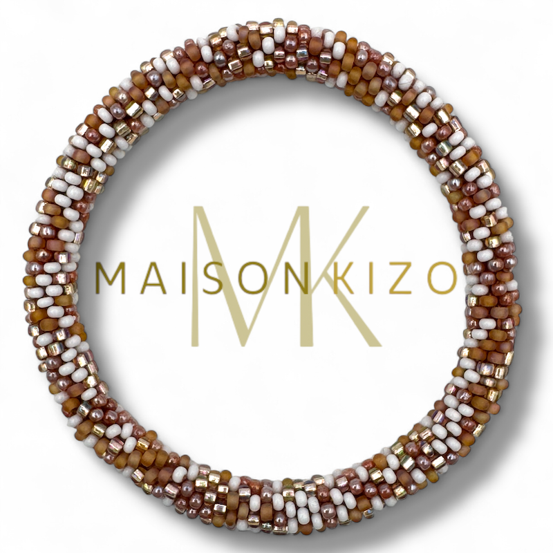Bracelet népalais  B36 marron cuivré blanc parme multi color