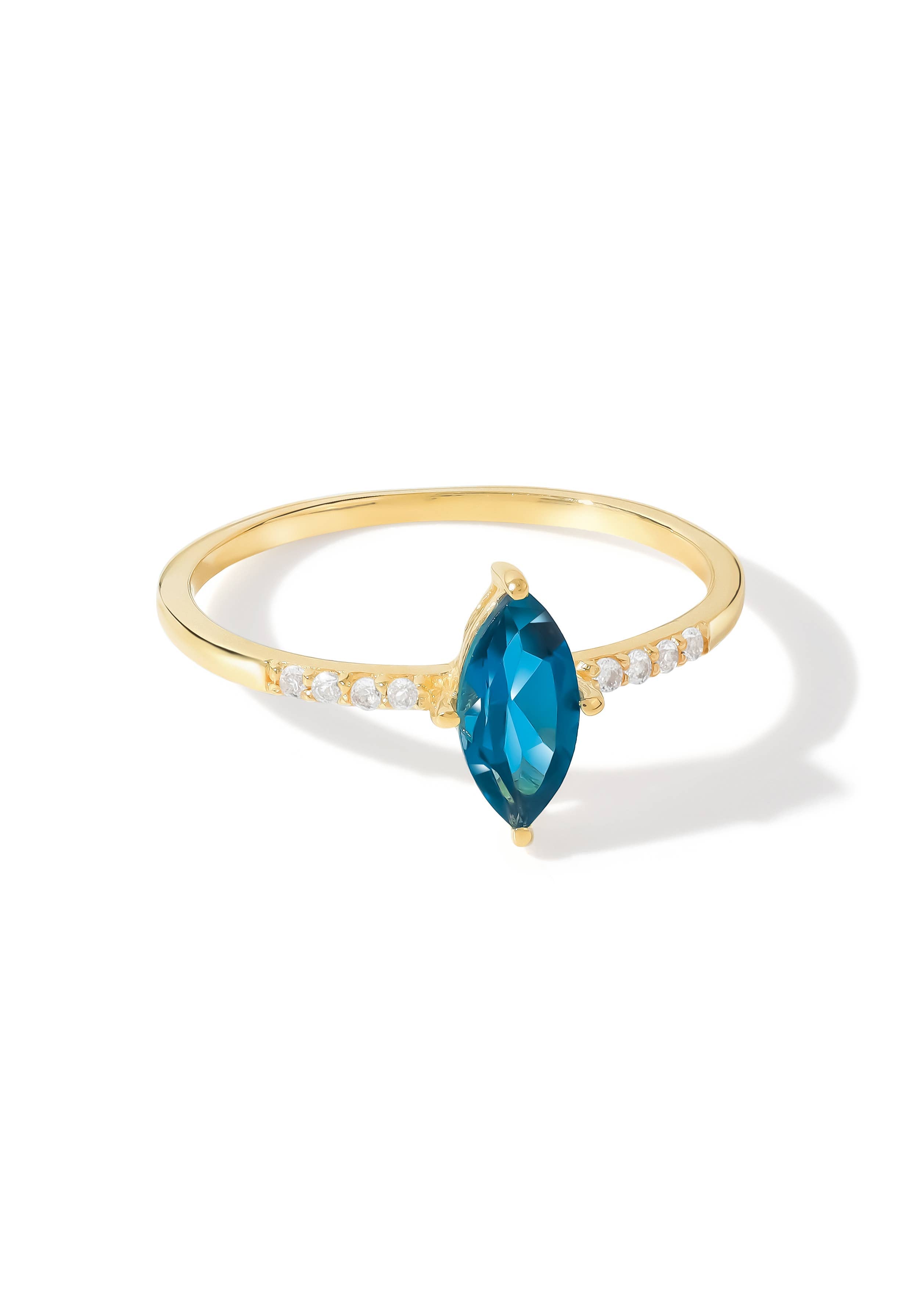 Bague en argent 925 plaqué or avec topaze bleue de Londres