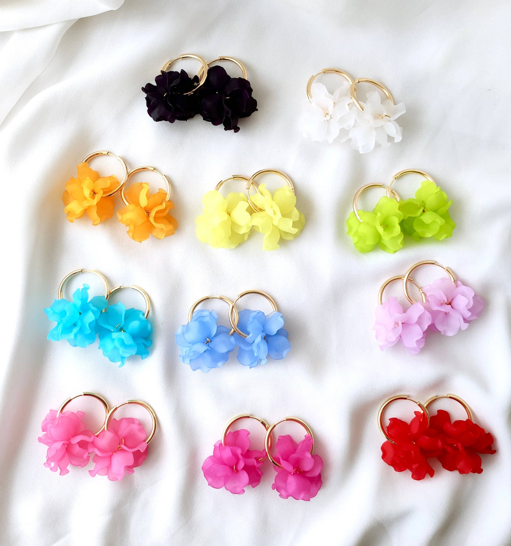 Boucles d'oreilles Créoles PEONY Fleurs Pivoine couleur au choix