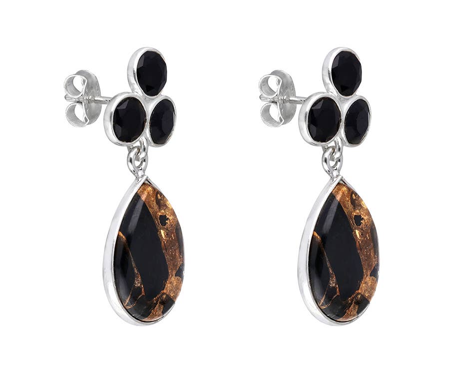 Boucles d'oreilles à tige en laiton et argent sterling 925 en Onyx noir